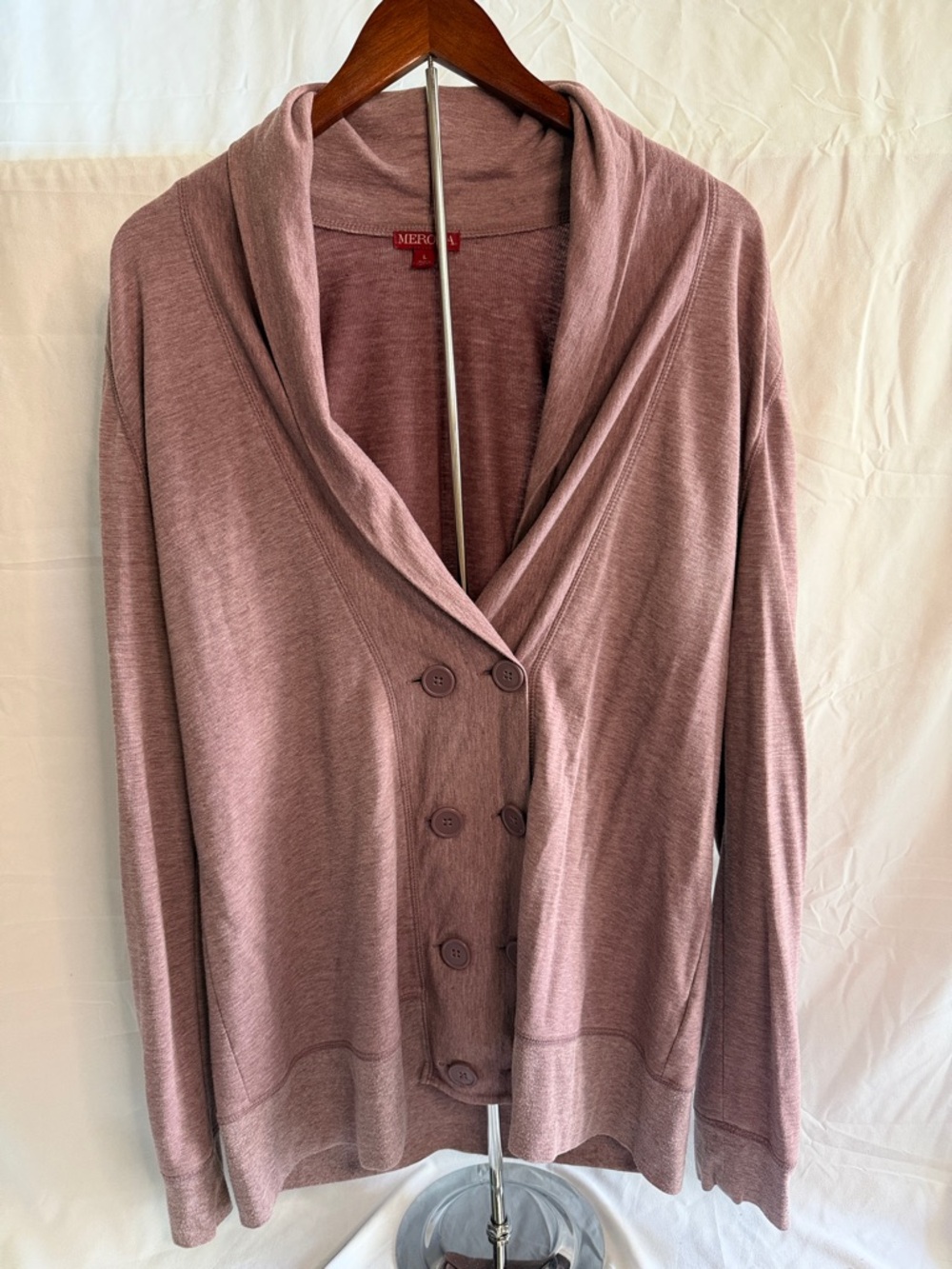 Mauve Double-Breasted Shawl Collar Sweater